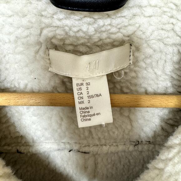 H&M Sherpa Fuax Suede Moto BIker Jacket Olive Green Zip Up Womens 2 - Picture 8 of 9